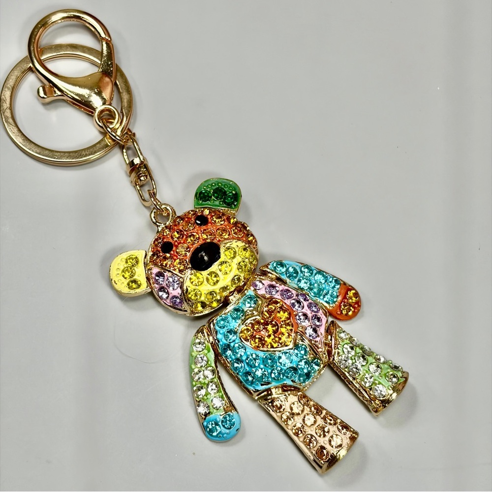 Adorable Patchwork Crystal Teddy Bear Keychain/Bag Charm - Picture 9 of 9